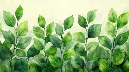 Obraz premium Color pencil sketch of fresh green leaves and branches in nature theme background, perfect for Earth Day, eco-friendly projects, green life concept, environmental awareness poster, sustainability