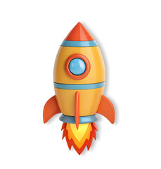 3d yellow colour cartoon rocket icon