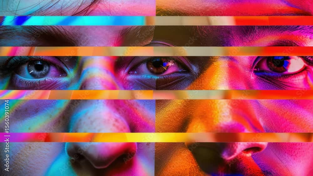 Poster a close-up shot of a person's face with colorful markings, suitable for use in illustrations and des