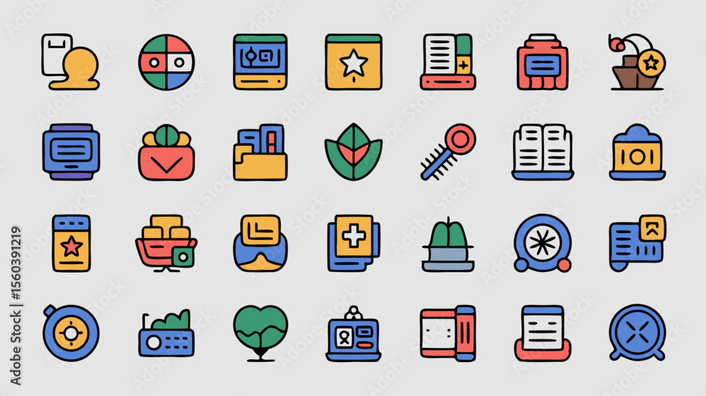 Aufkleber colorful vector icons representing various digital and desktop application functions overview
