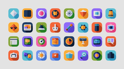 Colorful and Diverse Icon Set Representing Various Digital Tools and Applications