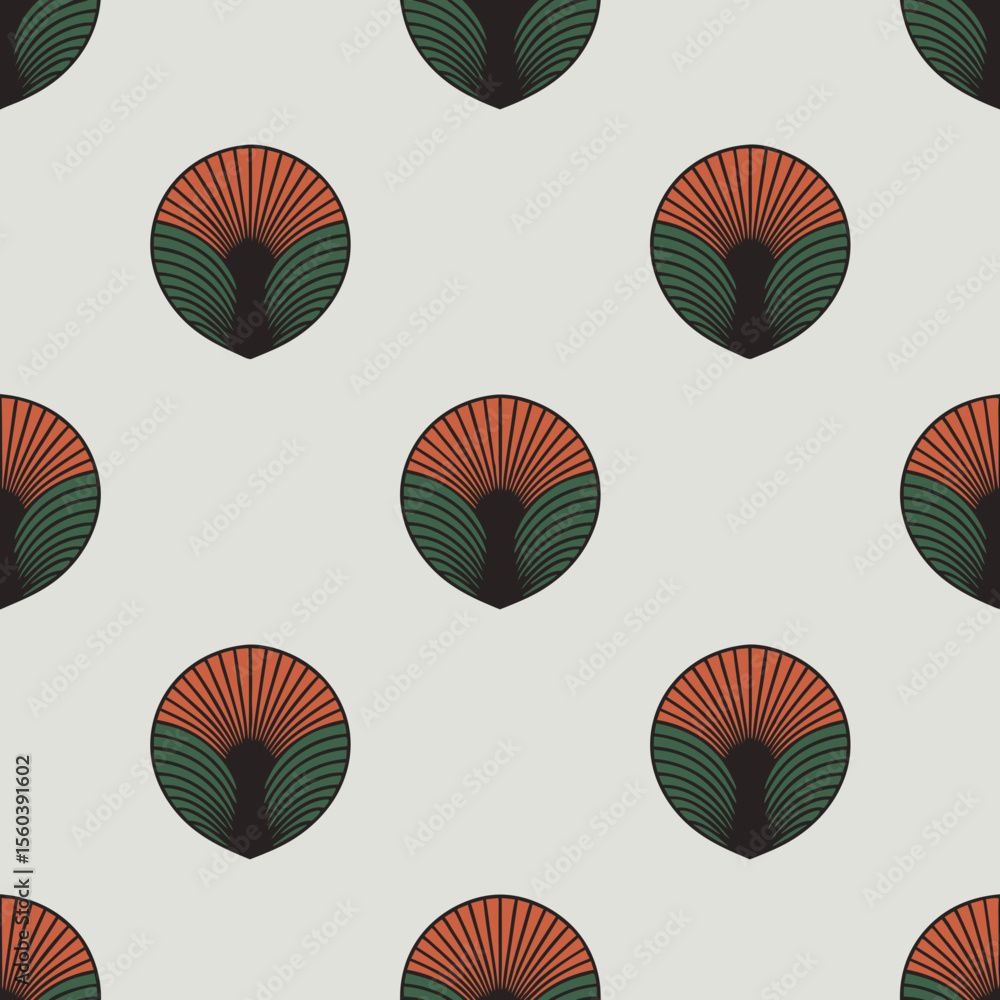 Poster minimalist pattern design featuring repeating circular organic shapes with radiating lines in