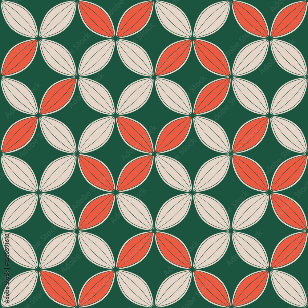 Poster geometric pattern of interlocking circles and petal-shaped elements in a harmonious design