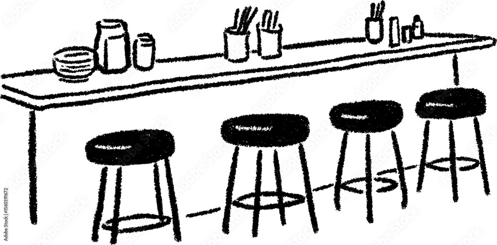 Aufkleber retro lunch counter with stools and condiments sketch