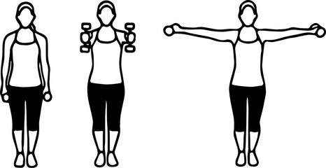 vector illustration of woman doing dumbbell shoulder press, isolated on white