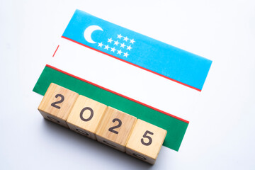 2025, Uzbekistan, Uzbekistan flag with date block, Concept, Important events for Uzbekistan in the new year, election, economy, social activities, central bank, Uzbekistan foreign policy