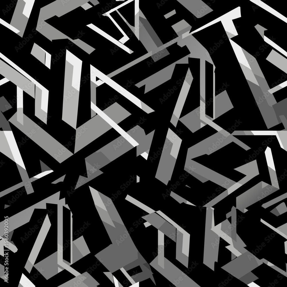 Poster abstract monochrome geometric pattern with layered sharp angles and lines in black, white, and