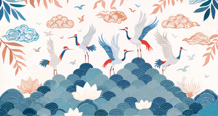 seamless pattern with flowers and birds