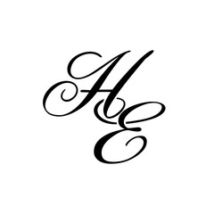 Elegant HE Monogram Logo in Black Script – Luxury Calligraphy Initial Design on White Background