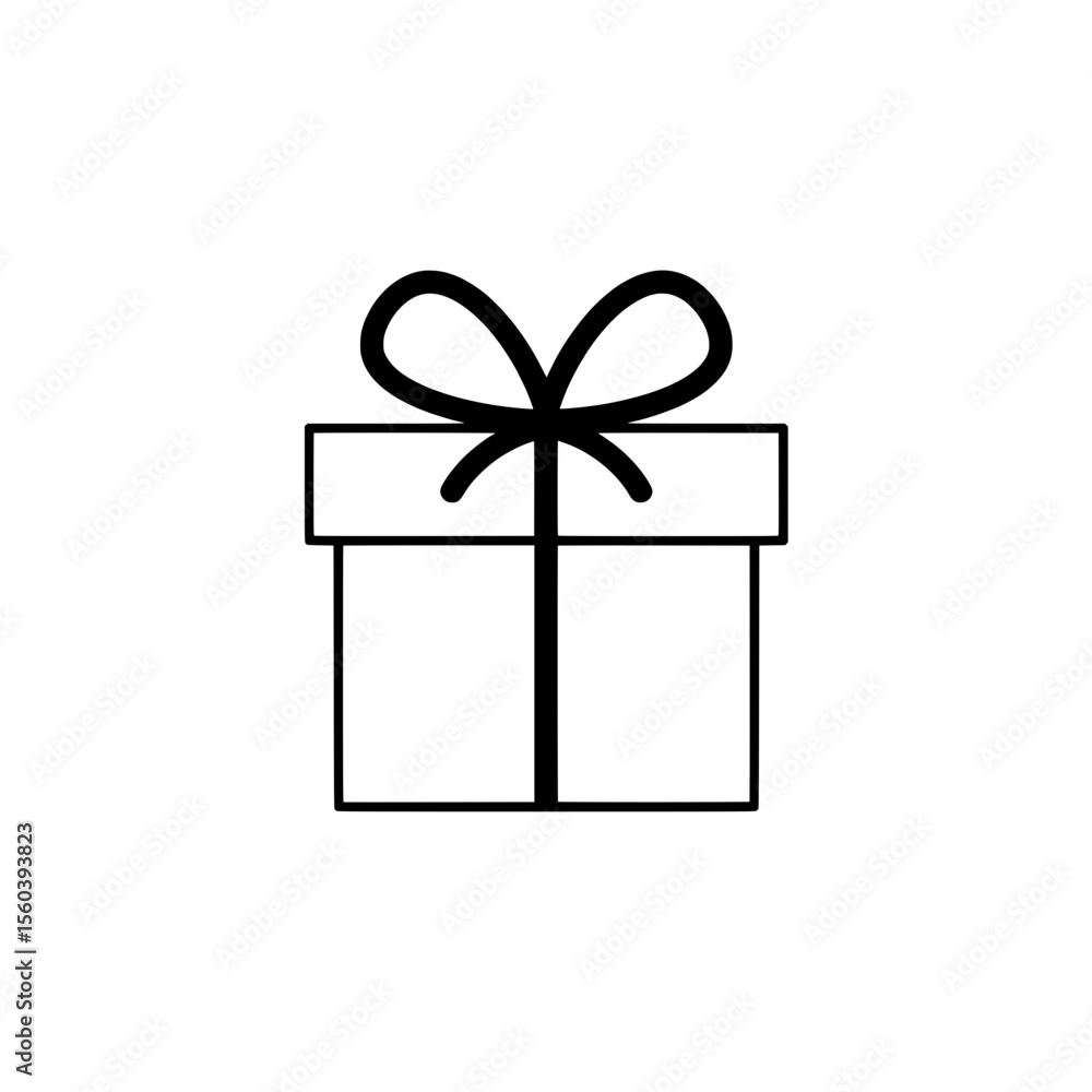 Poster gift box icon: a simple yet elegant line drawing of a gift box with a ribbon, perfect for adding a t