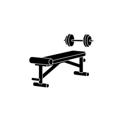 Weight Bench and Barbell: A minimalist silhouette of a weight bench and barbell, showcasing a sleek design. Ideal for fitness, strength training and workout representations.
