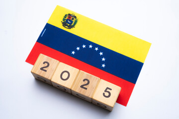 2025, Venezuela flag with date block, Concept, Important events for Venezuela the new year, election, economy, social activities, central bank, Venezuela foreign policy