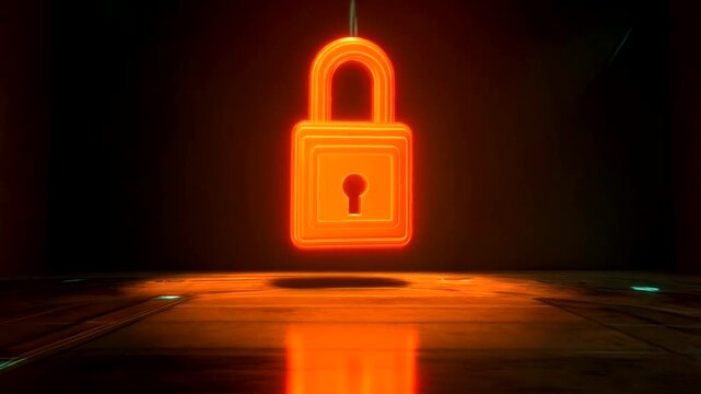 Neon padlock in a server room - Powered by Adobe