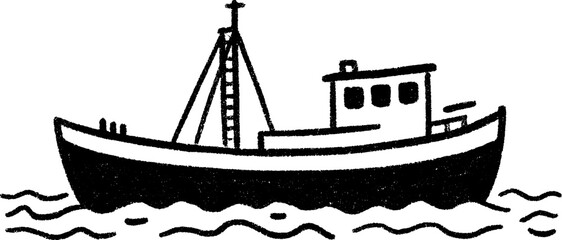 Narrow cargo boat sketch on a serene canal