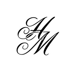 Elegant HM Monogram Logo in Black Script – Luxury Calligraphy Initial Design on White Background