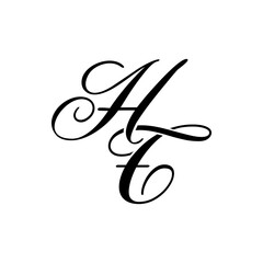 Elegant HT Monogram Logo in Black Script – Luxury Calligraphy Initial Design on White Background
