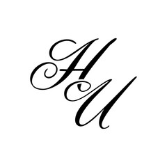 Elegant HU Monogram Logo in Black Script – Luxury Calligraphy Initial Design on White Background