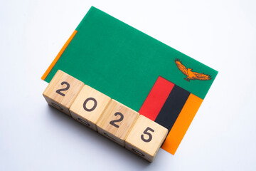 2025, Zambia flag with date block, Concept, Important events for Zambia the new year, election, economy, social activities, central bank, Zambia foreign policy