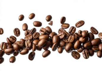 Coffee beans falling on atransparent background,clipping path, 