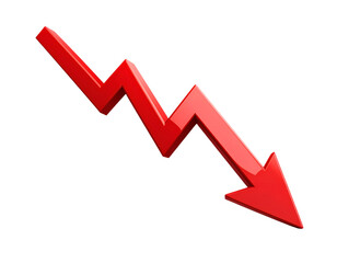 Economic Decline: A vivid illustration of a downward-pointing red arrow symbolizes economic downturn, offering a visual representation of falling trends and losses in financial scenarios.