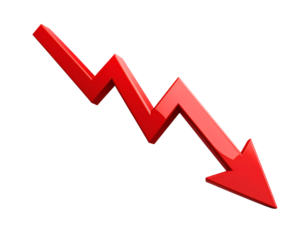 Economic Decline: A vivid illustration of a downward-pointing red arrow symbolizes economic downturn, offering a visual representation of falling trends and losses in financial scenarios.