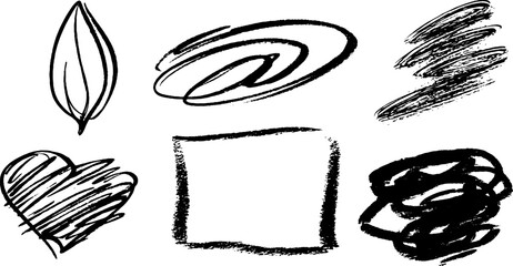 Expressive hand-drawn brushstroke and pencil sketch designs