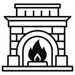 Solid color of Home fireplace with fire. Vector flat icon on white background