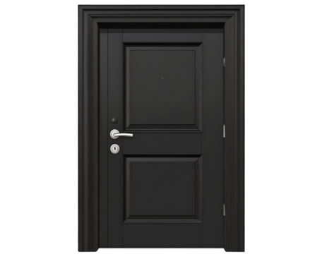 Minimalist black front door with transparent background 