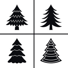 Obraz premium Four distinct black silhouette christmas trees isolated on white background