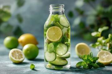 Detox Wasser Zitrone Gurke Minze Erfrischung Sommergetränk Infused Water gesund kalorienarm Clean Eating Zitronenwasser Gurkenwasser Detox Drink Vitaminwasser Wellness Getränk Hydration