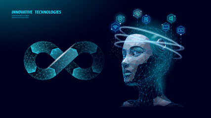 Digital transformation concept showcases automation. Innovation technology artificial intelligence. Business engineering education science communication. Polygonal dark blue background vector