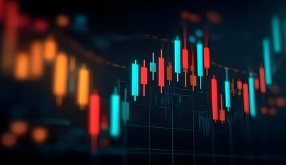 Dynamic stock market chart illustrating rising and falling trends with colorful candlestick patterns, ideal for financial insights.