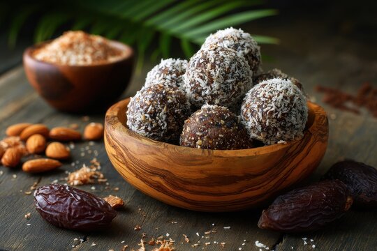 Energieballs Dattel Kokos B&auml;llchen Vegan Snack Gesund Naschen Bliss Balls Superfood Rezept ohne Zucker Proteinb&auml;llchen Clean Eating Energiekugeln Meal Prep Snackidee Nat&uuml;rlich S&uuml;&szlig; Paleo