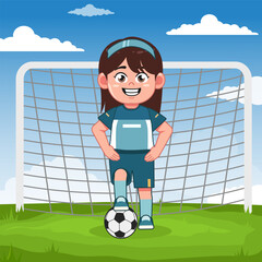 Fototapeta premium Cute Girl Cartoon Character Playing Football Pose