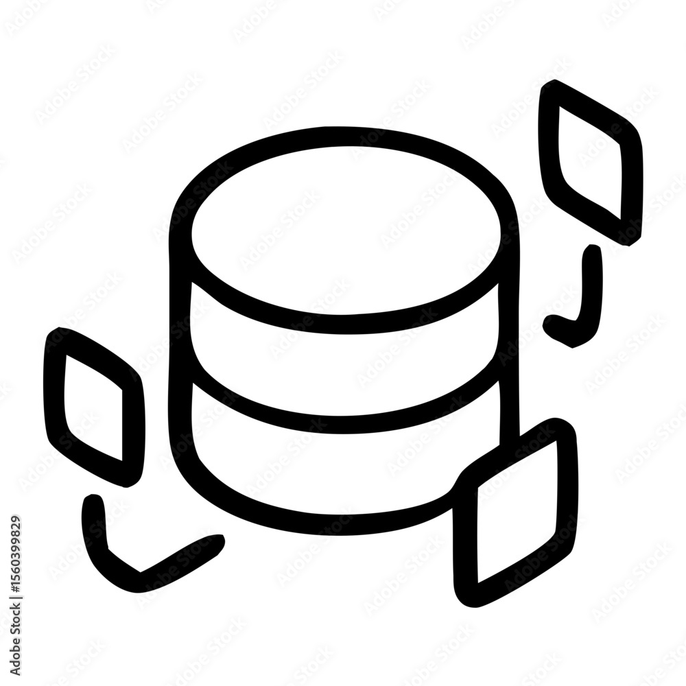 Aufkleber outline handdrawn database server connection data information technology icon