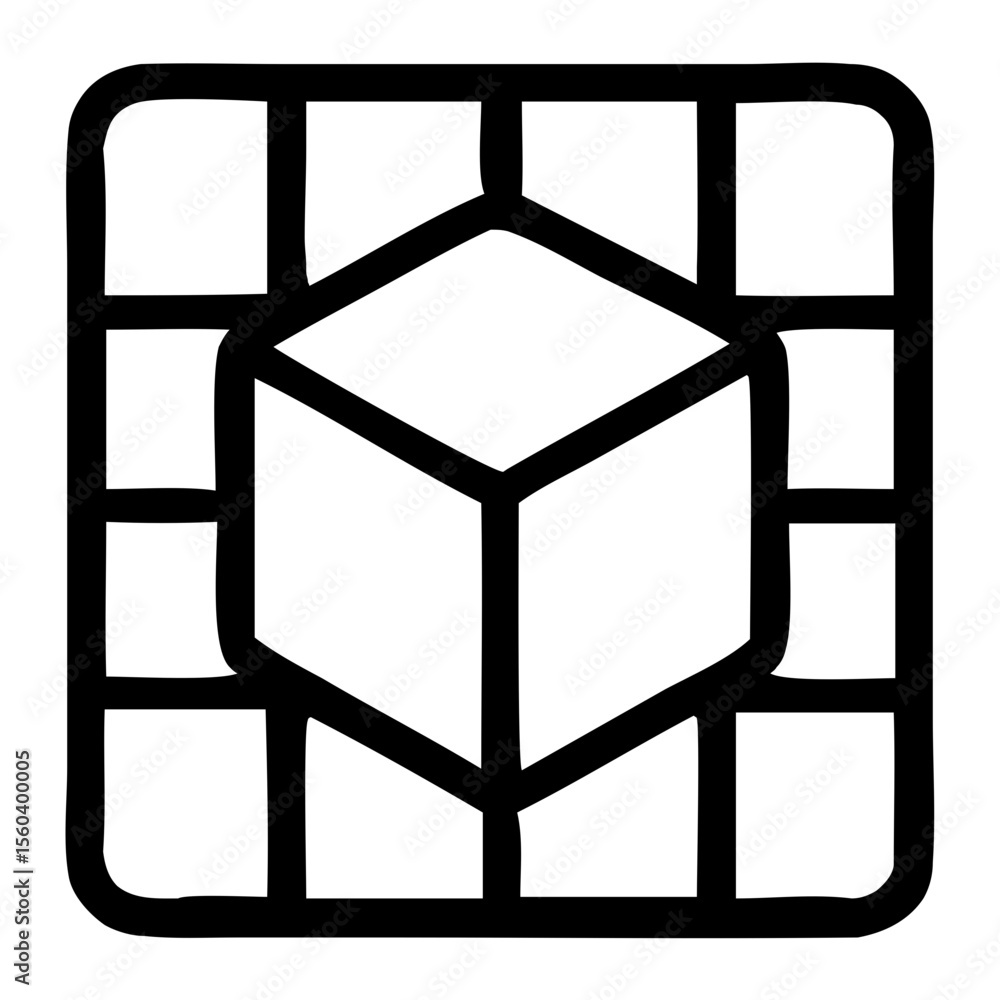Aufkleber outline simple cube in grid geometric shape design element icon