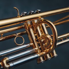 Close-up of a shiny trombone with detailed brass craftsmanship. -