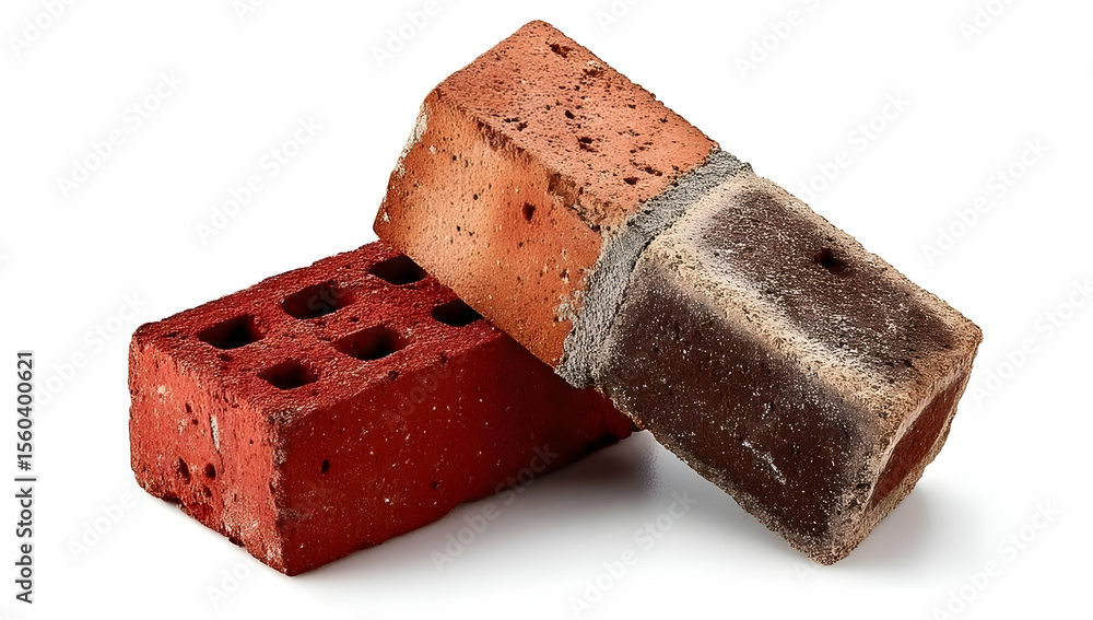 Poster two bricks in varying colors and textures, symbolizing construction and building material for archit