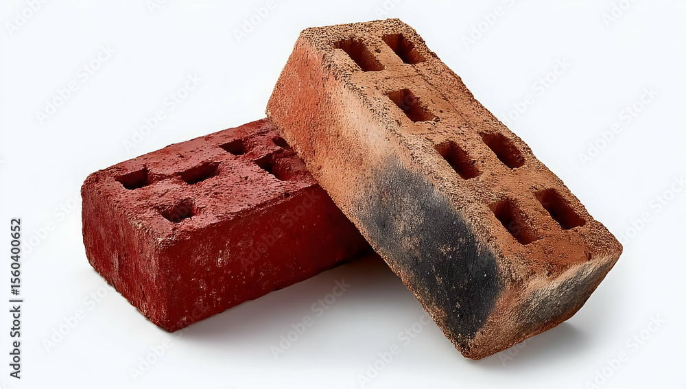 Poster two rustic bricks showcasing their texture and color, perfect for construction and design projects.