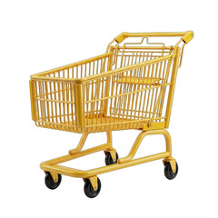 Yellow Shopping Cart Illustration with Black Wheels Isolated Transparent Background