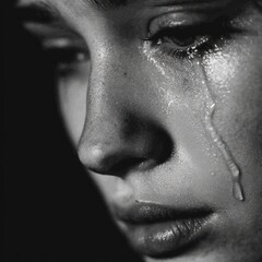 Tears roll down a person's face in a moment of quiet sorrow 