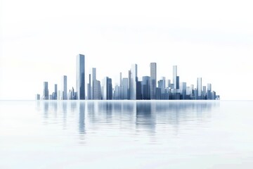 Fototapeta premium A stunning cityscape illustration featuring towering skyscrapers by the waterfront.