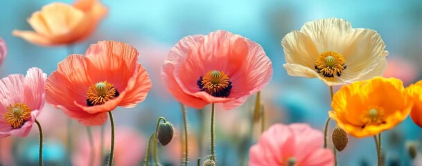 Delicate Poppy Flowers in Pastel Hues A Dreamy Floral Scene