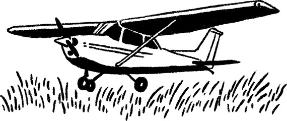 Airplane sketch near grass airstrip for aviation design and art inspiration