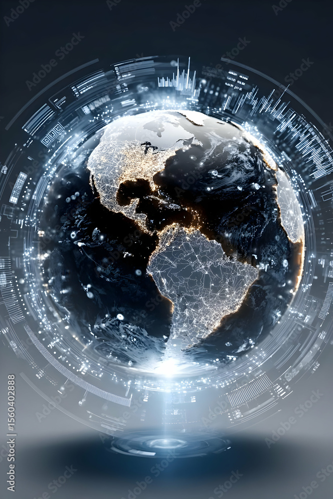 Poster futuristic digital earth globe illustration with luminous data points. symbolizing global connectivi