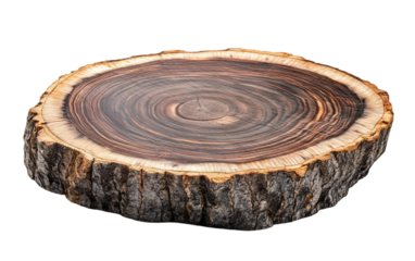Cut tree log showing intact outer bark and exposed raw wood texture with natural growth patterns isolated on transparent background PNG