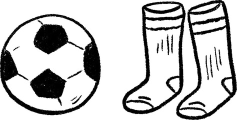 Soccer ball with shin guards and socks sketch for sports design