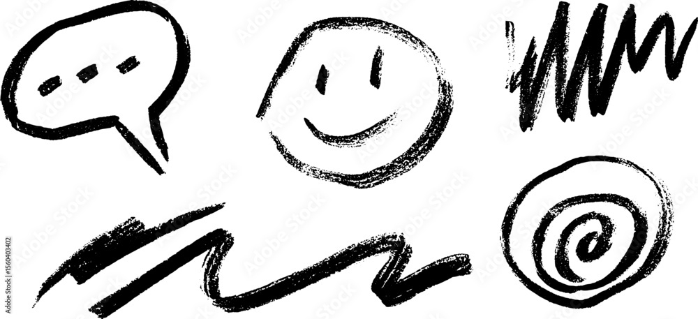 Aufkleber hand drawn sketch of speech bubble and mail icon with playful scribbles for design