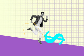 Sketch pop contemporary photo collage of happy businessman businesswoman receive dollar cash capital profit money income