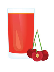 Cherry juice in glass, vector	